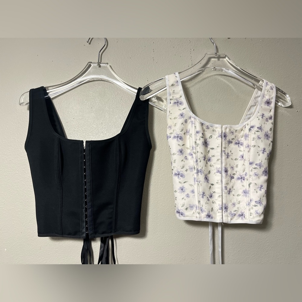 Boho Festival Black & Floral Corset XS Coquette Bustier Cottagecore Bundle Of 2